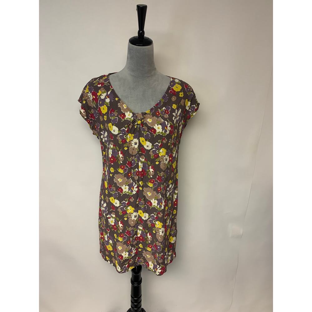 Boden Mini Dress Brown Ditsy Floral Boho Romantic Causal Whimsical SZ 14 L
